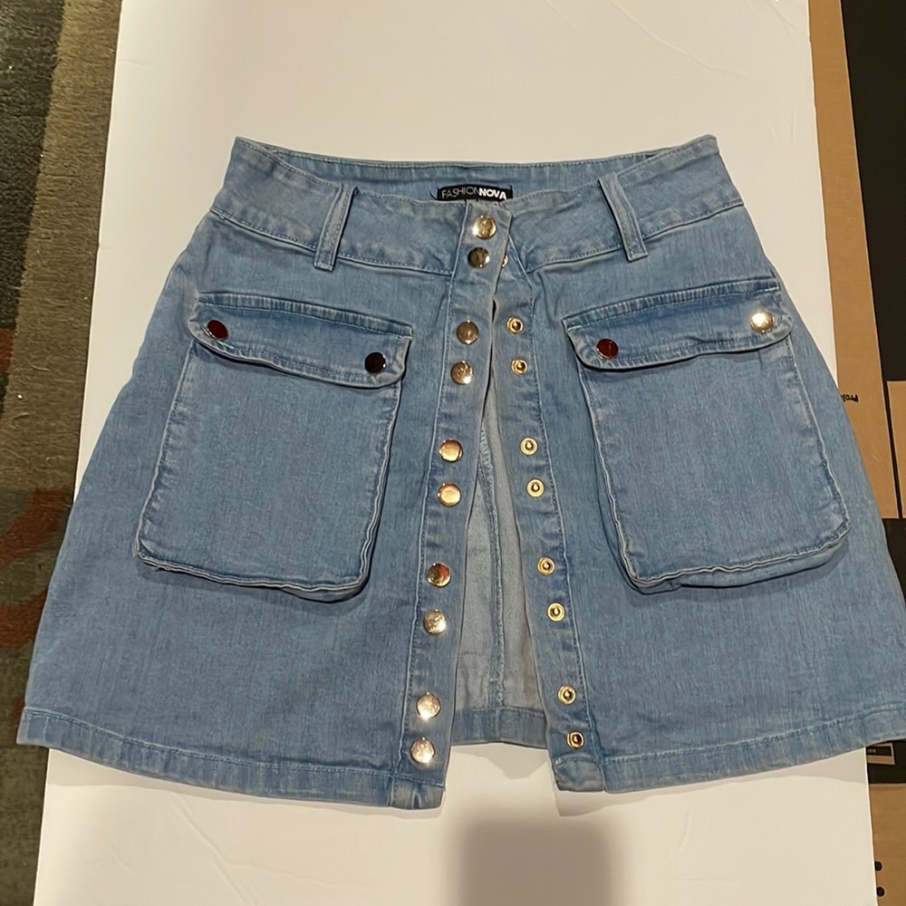 Fashion Nova Flap Pocket Button Front Denim Skirt
